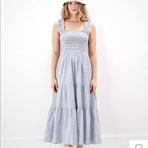 Blue floral tiered aerie midi maxi dress flowy boho light weight summer smocked